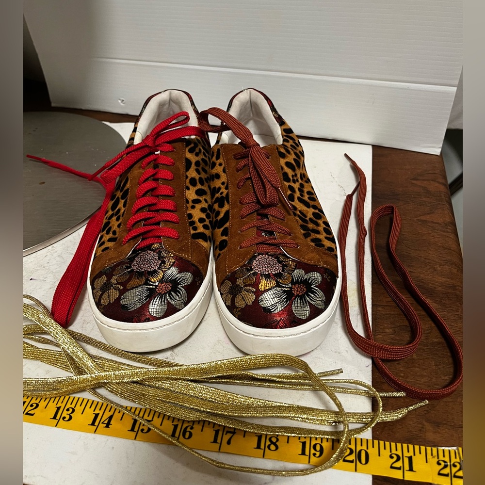 JOHNNY WAS Calfskin Leopard Print and Floral Sneakers Size 9 - Picture 8 of 12